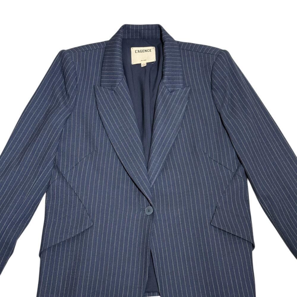 L'Agence Chamberlain Blue Pinstripe Blazer Single Button Tailored Fit Size‎ 12 - Picture 6 of 10